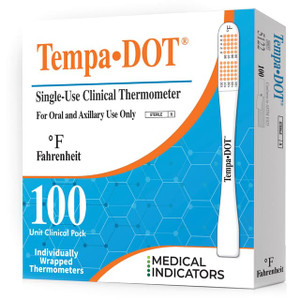 TempaDOT Single-Use Disposable Clinical Thermometers, Oral/Axillary, 100 Count