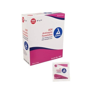 Dynarex Antiseptic Wipe Benzalkonium BZK First Aid Wipes - 100/Pack