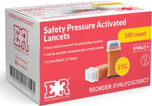 Safety Pressure Activated Lancets, Sterile Push Lancets – 2.2mm 21 Gauge for Blood Sugar Testing - 100 Count