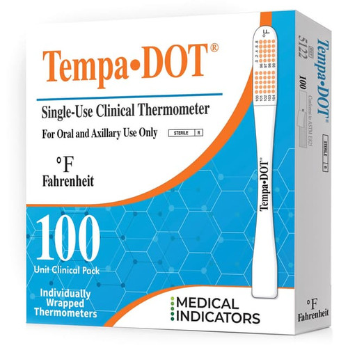TempaDOT Single-Use Disposable Clinical Thermometers, Oral/Axillary, 100 Count