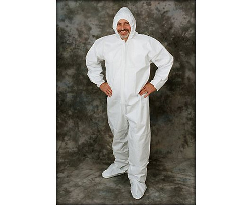 Liquid Guard Coveralls Attached Hood & Booties, Large