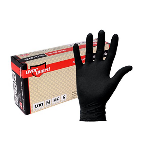 EverGuard Black Nitrile Exam Gloves, Non Latex, Powder Free (100)