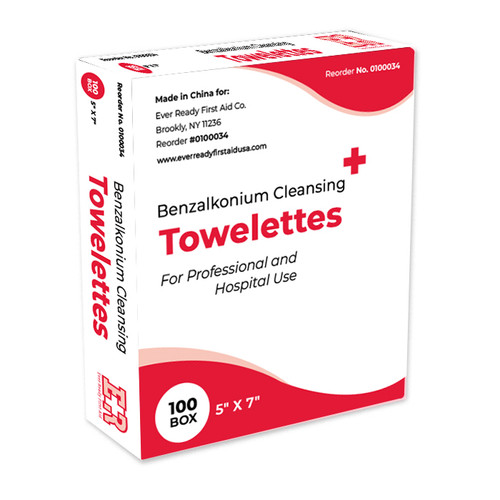 Ever Ready First Aid Benzalkonium Cleansing Towelettes 5" x 7" - 100/box