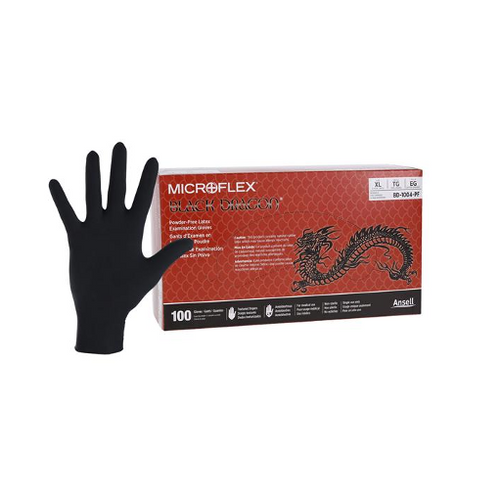 Black Dragon Latex Exam Gloves X-Large Black Non-Sterile, Box of 100