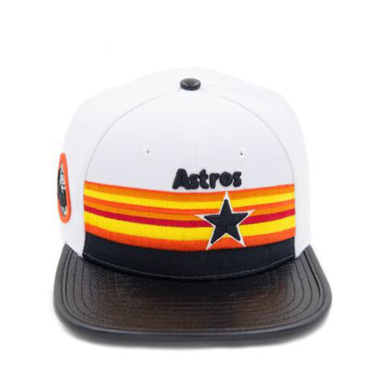 HOUSTON ASTROS RETRO STRIPE STAR LOGO LEATHER STRAPBACK - SBL Headwear &  Socks