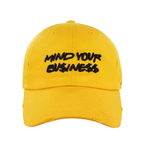 MIND YOUR BUSINESS VARSITY MAIZE DISTRESSED