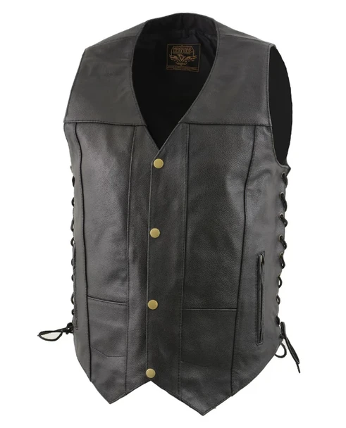 Milwaukee Leather Men's Classic Side Laced Black Leather Motorcycle Rider Biker Vest w/ Conceal Carry