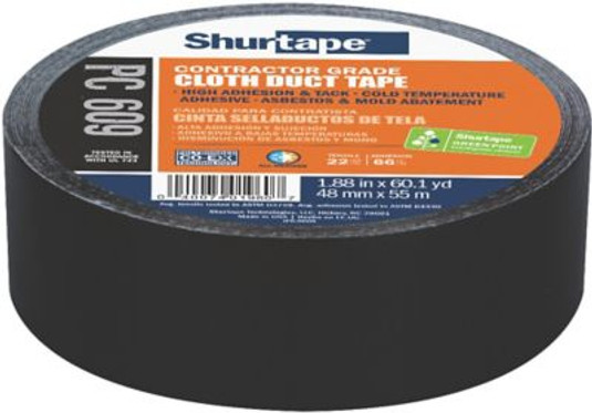 18P34 - Shurtape PC 609 Performance Grade Co-Extruded Cloth Duct Tape, 2" X 60 yd., Black