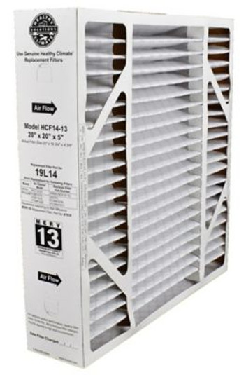 19L14 - Healthy Climate HCF14-13, Disposable Pleated Box Filter 20 x 20 x 5 Inch, MERV 13