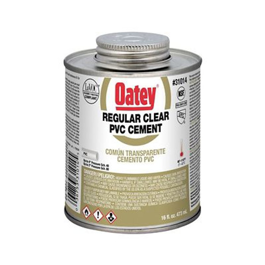 56P48 - Oatey 31014, Regular Clear PVC Cement, 16 Ounce Dauber Top Can