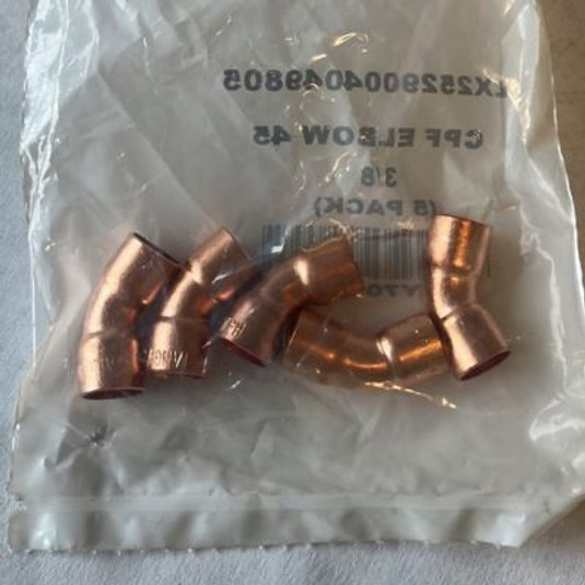 Y7094 - Copper Elbow, 45 Deg, 3/8" C x C, 5/Pkg