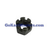 TrailMaster 150 & 300 Front Axle Nut, black castellated axle nut with threaded center shown on a white background.