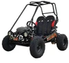 TrailMaster Mini XRX+ Kids Go Kart Ages 4+, black off-road go-kart with red-accented seats, roll cage, safety harnesses, headlights, and rugged tires shown on a white background.