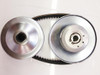 TrailMaster Mid XRS And XRX Go-Kart Belt Drive Kit, metal pulleys with a belt connecting them.