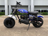 TrailMaster Hurricane 200X Mini Bike, blue and black mini dirt bike with thick off-road tires and a sturdy frame.