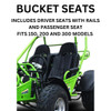 Trailmaster 150 XRX Complete Seat Assembly - 2 Seats, black bucket seats with rails for off-road utility vehicles.