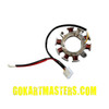 Trailmaster Mid Size Go Kart Stator for 2024 models, a circular electrical component with copper wire coils and attached wiring harness, used in go-kart motors.