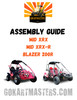 EXPERT Assembly Guide for Trailmaster Mid Size Karts, cover featuring the Mid XRX, Mid XRX-R, and Blazer 200R models with photos of two off-road go-karts.