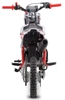 Trailmaster TM10-110 Kids Dirt Bike 24" Seat, Electric Start, Automatic, front view of the off-road motorcycle with knobby tires, red and black handlebars with red grips, and a black exhaust pipe.