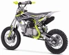 Trailmaster TM23 Youth Dirt Bike 29" Seat, electric start, semi-automatic transmission, black and neon green dirt bike with knobby tires and suspension.