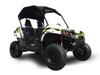 Trailmaster Challenger 200 UTV YOUTH SXS, sport utility vehicle with black and yellow accents, large off-road tires, and a protective canopy.