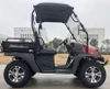 Trailmaster Taurus 200U utility SXS UTV, side view showing rugged tires, black and red body, and a canopy for outdoor utility and recreational use.