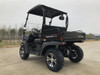 Trailmaster Taurus 200U Utility Side-by-Side Vehicle (SXS) UTV, black compact utility vehicle with rugged tires and open cargo bed, suitable for off-road work and outdoor activities.
