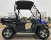 Trailmaster Taurus 200U Utility SXS UTV, side view of compact off-road utility vehicle with rugged tires, black seating, and canopy in outdoor setting.