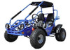 TrailMaster 200 XRS Go Kart with Carburetor, blue off-road mini vehicle with large tires, safety roll cage, and two seats.