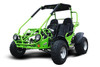 TrailMaster 200 XRS Go Kart with Carburetor, green off-road go-kart with a sturdy frame, two seats, and large tires for rugged terrains.