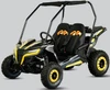 TrailMaster Cheetah 6 Youth Go-Kart, a rugged off-road electric go-kart with black and yellow accents, dual black seats with orange harnesses, large off-road tires, and a protective frame.
