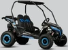 TrailMaster Cheetah 6 Youth Go-Kart, black and blue off-road go-kart with rugged tires and a roll cage for kids' recreational racing.