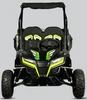 TrailMaster Cheetah 6 Youth Go-Kart, front view of black and neon green off-road vehicle with dual seats, LED headlights, and rugged tires.