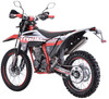 TrailMaster TM35X-250 Deluxe Dual-Sport Dirt Bike, black, red, and white off-road motorcycle with knobby tires, exhaust pipe, and dual suspension for rugged terrain.