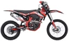 TrailMaster TM38E-300 EFI Full-Size Manual Dirt Bike, red and black off-road motorcycle with knobby tires, large front suspension, and sporty design.