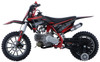 TrailMaster TM06-60 Beginner Dirt Bike, black and red mini dirt bike with off-road tires, suspension, and engine.
