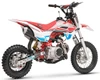 TrailMaster SK110A 110cc Fully Automatic Kids Dirt Bike, red, black, white, and blue motocross motorcycle with rugged tires and full suspension.