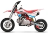 TrailMaster SK110A 110cc Fully Automatic Kids Dirt Bike, red and white motocross motorcycle with knobby tires and suspension system.