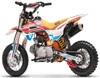 TrailMaster SK110S 110cc Semi-Automatic Kids Dirt Bike, colorful off-road motorcycle with orange seat, black and white body, thick knobby tires, and suspension for young riders.
