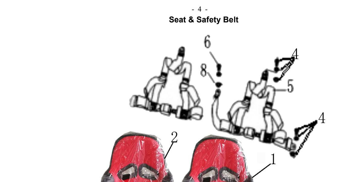 Trailmaster Challenger 4 point Seatbelt Harness, safety harness system with red shoulder and lap straps, illustrative diagram showing parts and installation process.