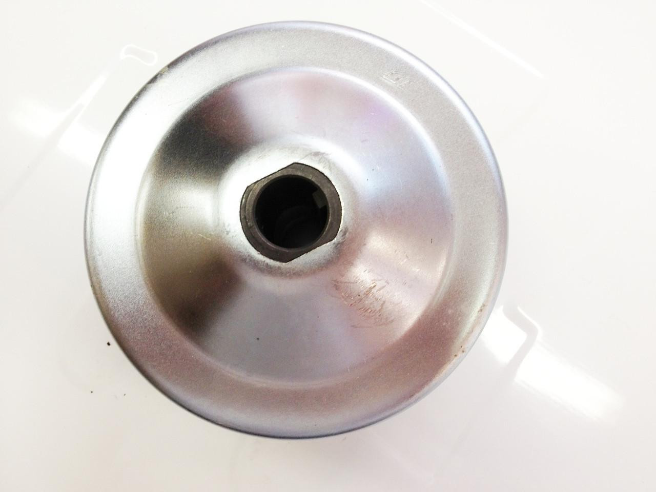 TrailMaster Cheetah 8 Go-Kart Front Clutch Driver with Bearing, metallic silver wheel and central bearing insert.