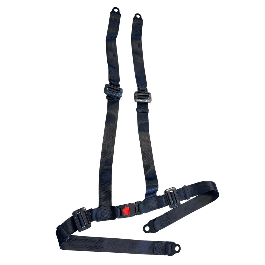 TRAILMASTER CHEETAH 6 4-POINT SEATBELT ASSEMBLY, a black harness with adjustable straps and buckle fasteners for safety in off-road vehicles.