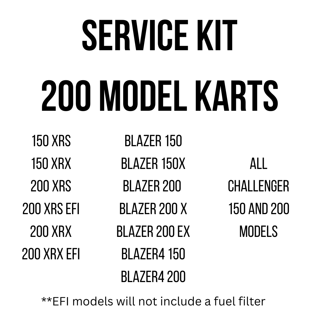 Complete TrailMaster 150 200 GY6 service kit with oil, chain, air filter, spark plug, and lube