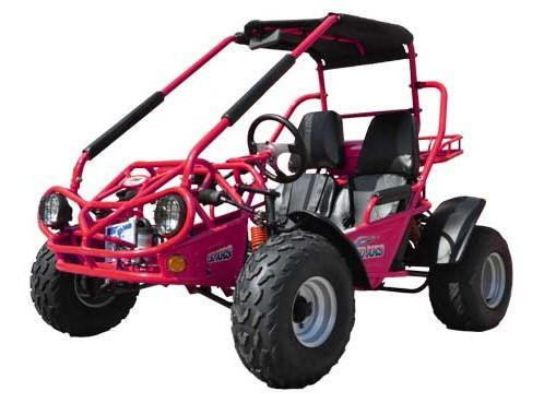 TrailMaster 200 XRS Go Kart with Carburetor, pink rugged off-road mini go-kart with safety roll cage and dual seats