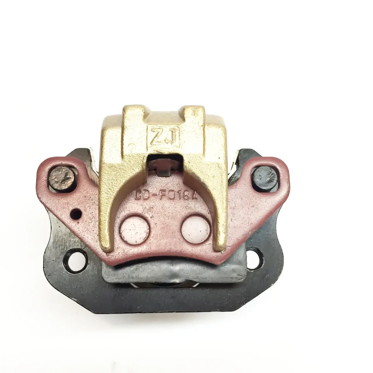 TrailMaster 200 XRS Front Brake Caliper Set, motorcycle brake caliper with gold and pink components on a white background.