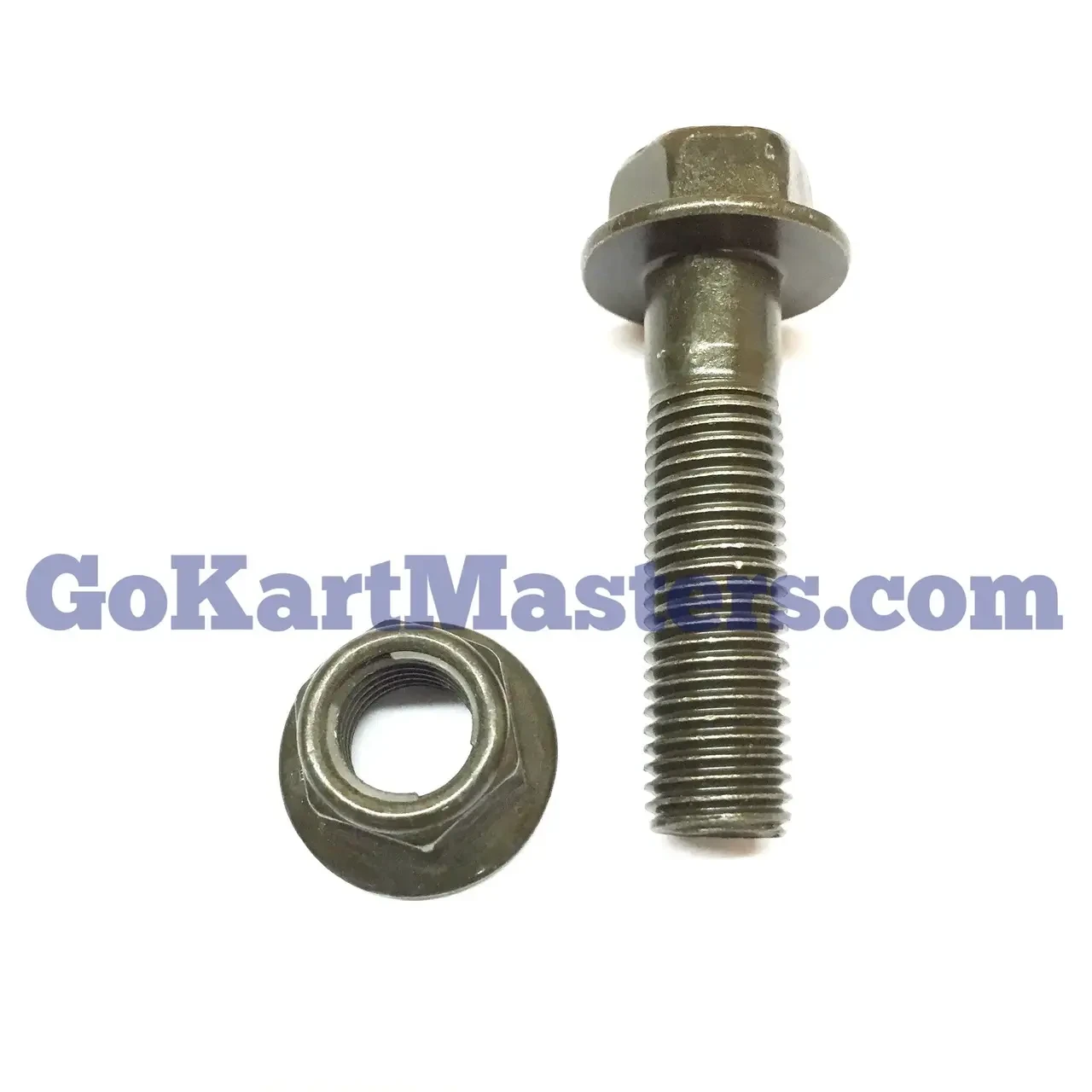 TrailMaster 200 XRS Shock Mounting Bolt and Nut, metallic bolt with hexagonal head and a separate matching nut on a white background.