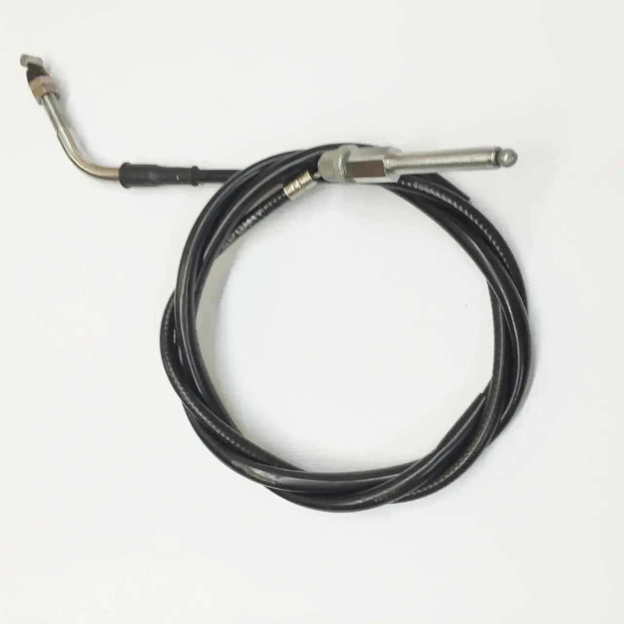 TrailMaster 200 XRX Parking Brake Cable, black automotive parking brake cable with metal fittings and flexible design for vehicle safety.