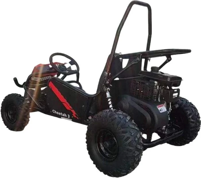 TrailMaster Cheetah 3 Kids Go-Kart, black off-road go-kart with large rugged tires, safety roll bar, and steering wheel for children