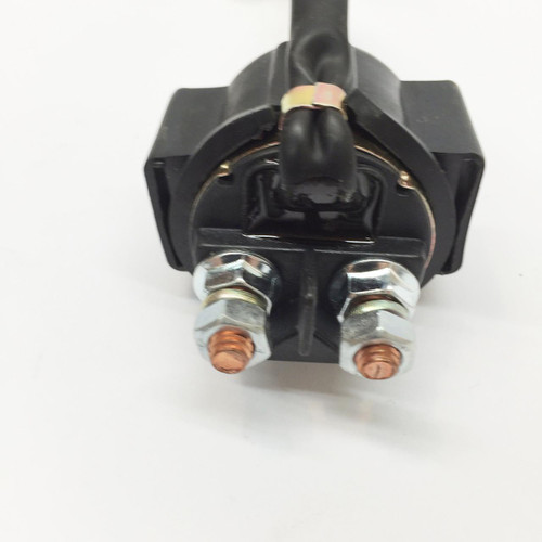 TrailMaster 150 XRS & 150 XRX Solenoid Starting Relay, close-up image of a black automotive relay with copper and silver terminals and a wiring connector on top.