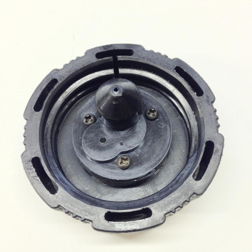 TrailMaster Challenger 150 UTV Fuel/Gas Cap, close-up view of the black round fuel cap showing its underside vent mechanism and screws